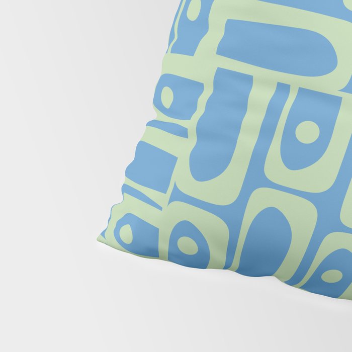 Mid Century Modern Piquet Abstract Multi Geometric Pattern Blue and Light Spring Green Pillow Sham Gallery Image 4
