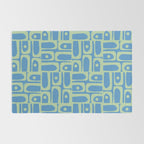 Mid Century Modern Piquet Abstract Multi Geometric Pattern Blue and Light Spring Green Rug Gallery Image 2