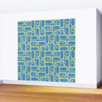 Mid Century Modern Piquet Abstract Multi Geometric Pattern Blue and Light Spring Green Wall Mural Gallery Image 2