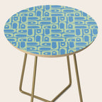 Mid Century Modern Piquet Abstract Multi Geometric Pattern Blue and Light Spring Green Side Table Gallery Image 2