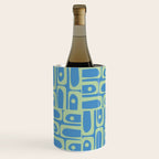 Mid Century Modern Piquet Abstract Multi Geometric Pattern Blue and Light Spring Green Wine Chiller Gallery Image 2