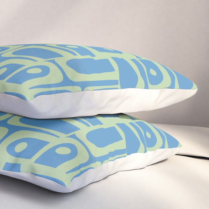 Mid Century Modern Piquet Abstract Multi Geometric Pattern Blue and Light Spring Green Pillow Sham Gallery Image 3