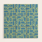 Mid Century Modern Piquet Abstract Multi Geometric Pattern Blue and Light Spring Green Wood Wall Art Gallery Image 1