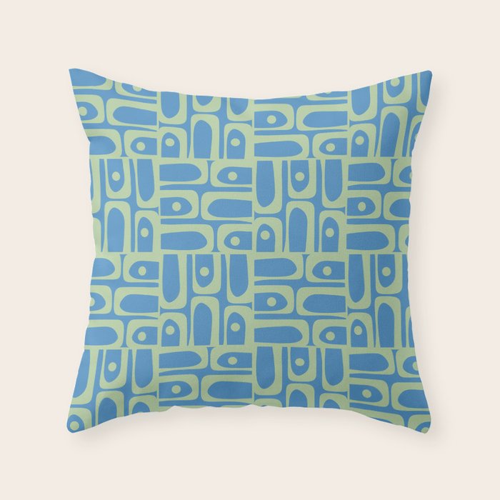 Mid Century Modern Piquet Abstract Multi Geometric Pattern Blue and Light Spring Green Throw Pillow Gallery Image 6