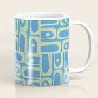 Mid Century Modern Piquet Abstract Multi Geometric Pattern Blue and Light Spring Green Coffee Mug Gallery Image 1