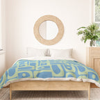 Mid Century Modern Piquet Abstract Multi Geometric Pattern Blue and Light Spring Green Duvet Cover Gallery Image 3