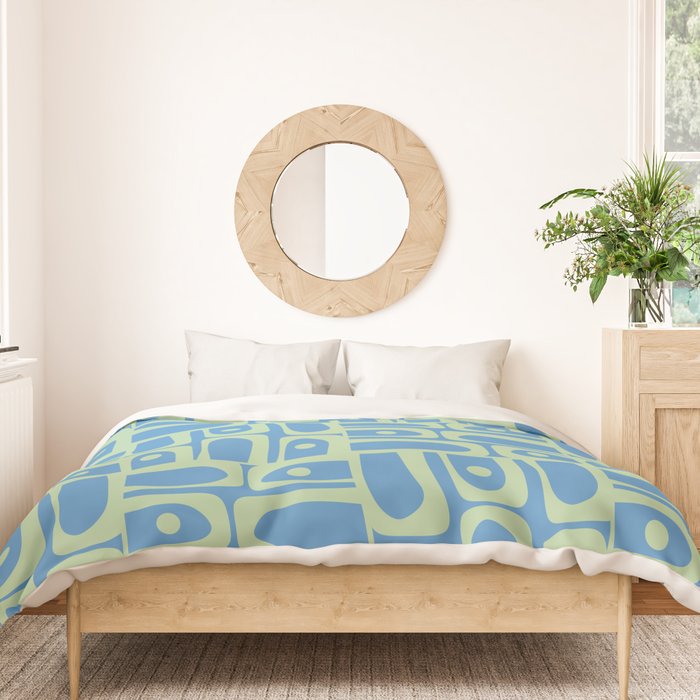 Mid Century Modern Piquet Abstract Multi Geometric Pattern Blue and Light Spring Green Duvet Cover Gallery Image 3