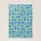 Mid Century Modern Piquet Abstract Multi Geometric Pattern Blue and Light Spring Green Stationery Card Gallery Image 2