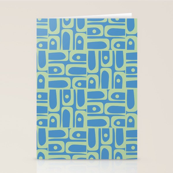 Mid Century Modern Piquet Abstract Multi Geometric Pattern Blue and Light Spring Green Stationery Card Gallery Image 2