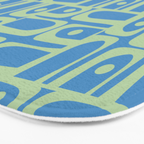 Mid Century Modern Piquet Abstract Multi Geometric Pattern Blue and Light Spring Green Bath Mat Gallery Image 3