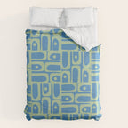 Mid Century Modern Piquet Abstract Multi Geometric Pattern Blue and Light Spring Green Duvet Cover Gallery Image 6