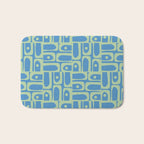 Mid Century Modern Piquet Abstract Multi Geometric Pattern Blue and Light Spring Green Bath Mat Gallery Image 1