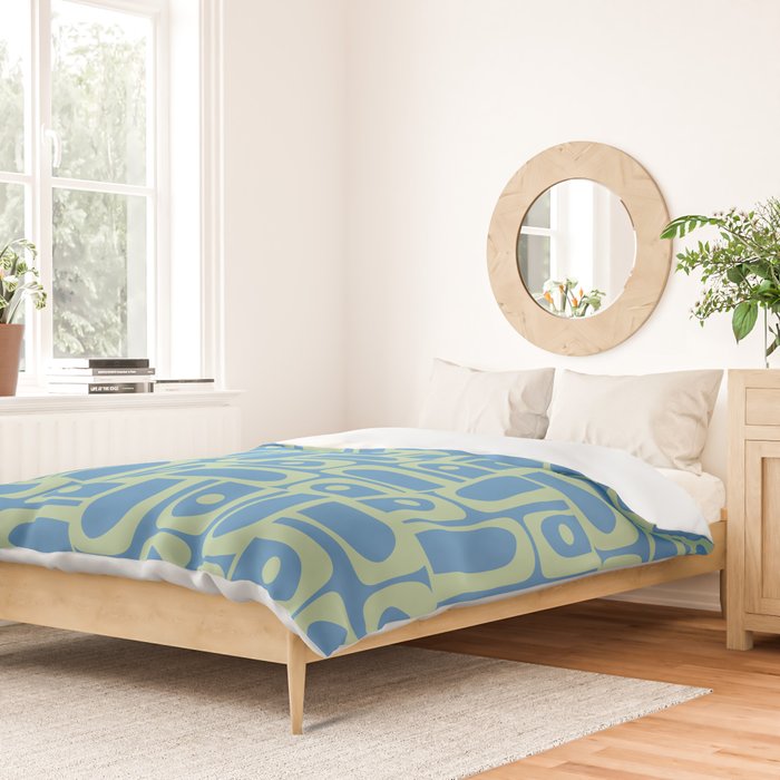 Mid Century Modern Piquet Abstract Multi Geometric Pattern Blue and Light Spring Green Duvet Cover Gallery Image 2