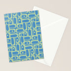 Mid Century Modern Piquet Abstract Multi Geometric Pattern Blue and Light Spring Green Stationery Card Gallery Image 2