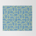 Mid Century Modern Piquet Abstract Multi Geometric Pattern Blue and Light Spring Green Throw Blanket Gallery Image 2