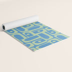 Mid Century Modern Piquet Abstract Multi Geometric Pattern Blue and Light Spring Green Yoga Mat Gallery Image 2