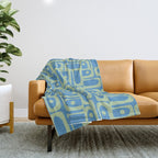 Mid Century Modern Piquet Abstract Multi Geometric Pattern Blue and Light Spring Green Throw Blanket Gallery Image 1