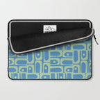 Mid Century Modern Piquet Abstract Multi Geometric Pattern Blue and Light Spring Green Laptop Sleeve Gallery Image 2