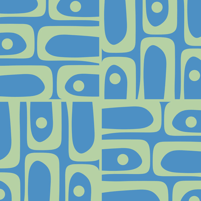 Mid Century Modern Piquet Abstract Multi Geometric Pattern Blue and Light Spring Green Coffee Mug Gallery Image 2