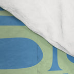 Mid Century Modern Piquet Abstract Multi Geometric Pattern Blue and Light Spring Green Comforter Gallery Image 4