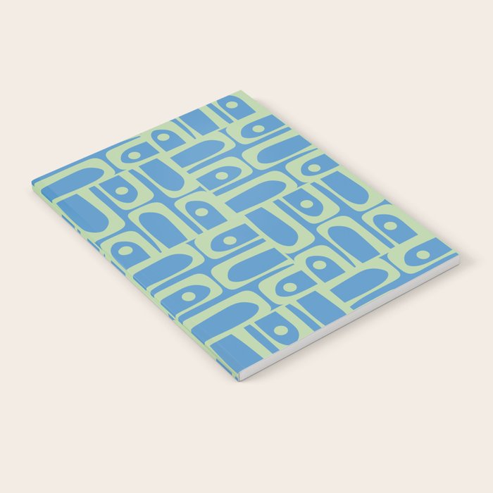 Mid Century Modern Piquet Abstract Multi Geometric Pattern Blue and Light Spring Green Notebook Gallery Image 1