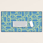 Mid Century Modern Piquet Abstract Multi Geometric Pattern Blue and Light Spring Green Desk Mat Gallery Image 1