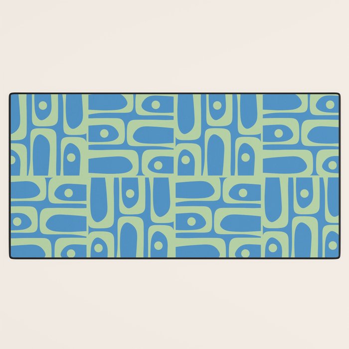 Mid Century Modern Piquet Abstract Multi Geometric Pattern Blue and Light Spring Green Desk Mat Gallery Image 3