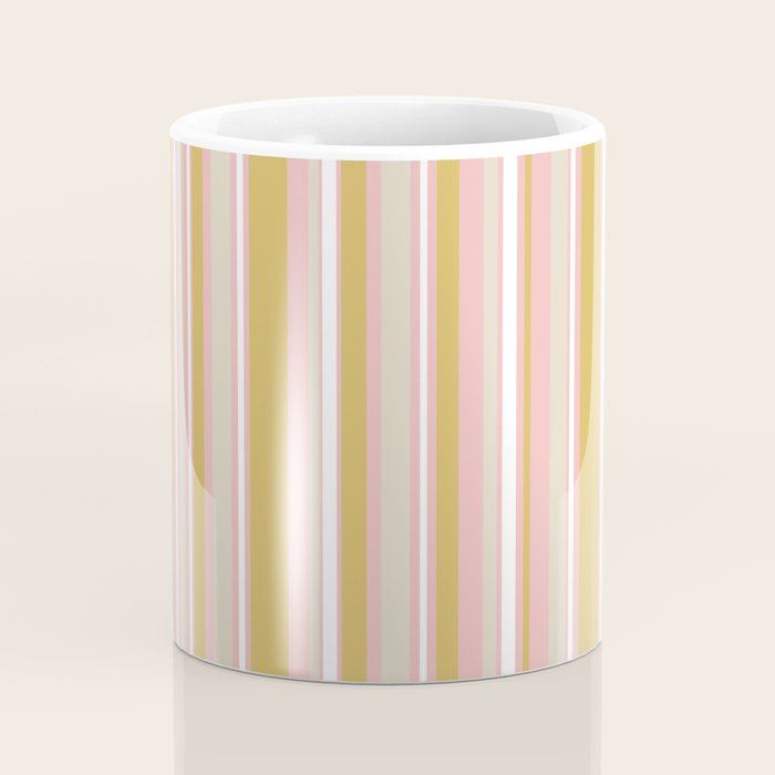 Splendid Stripes - Retro Modern Stripe Pattern in Gold, Pink, White, and Mushroom Coffee Mug Gallery Image 4