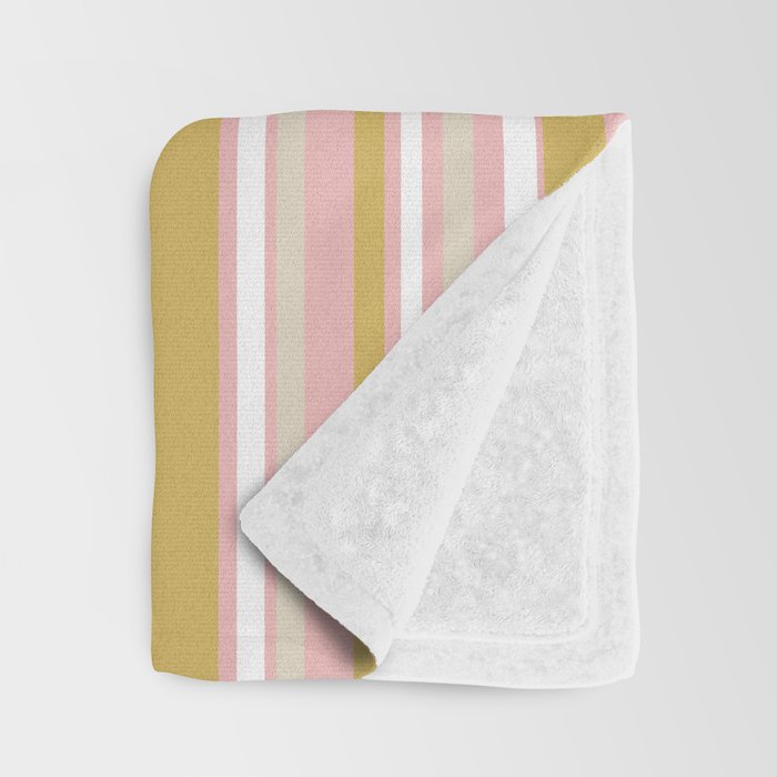 Splendid Stripes - Retro Modern Stripe Pattern in Gold, Pink, White, and Mushroom Throw Blanket Gallery Image 3