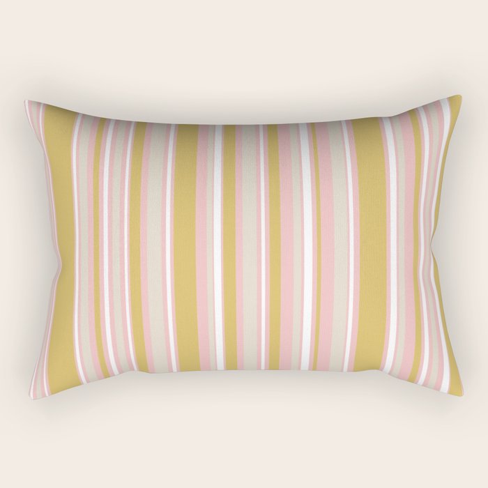 Splendid Stripes - Retro Modern Stripe Pattern in Gold, Pink, White, and Mushroom Rectangular Pillow Gallery Image 2