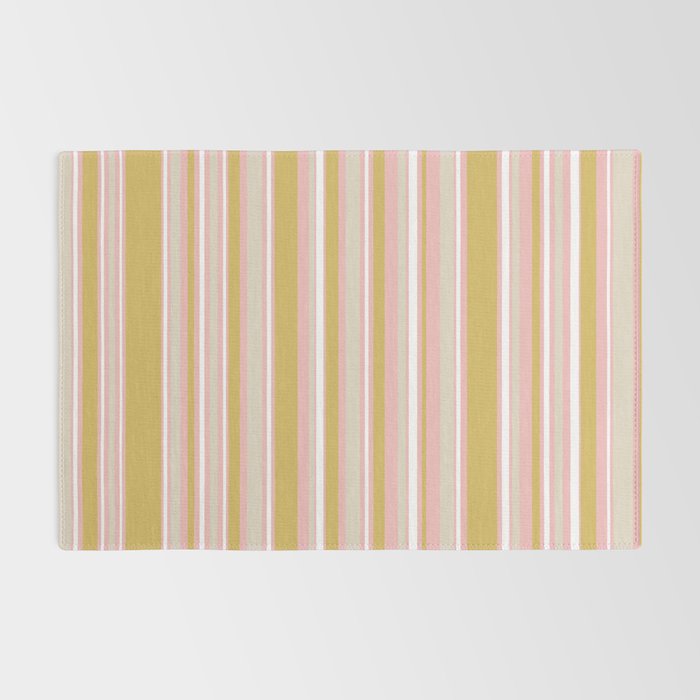 Splendid Stripes - Retro Modern Stripe Pattern in Gold, Pink, White, and Mushroom Rug Gallery Image 2