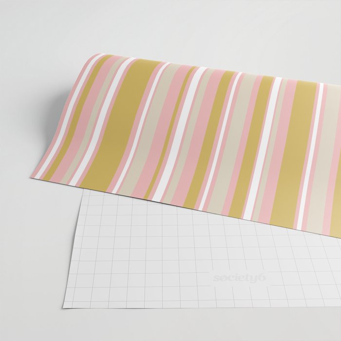 Splendid Stripes - Retro Modern Stripe Pattern in Gold, Pink, White, and Mushroom Wrapping Paper Gallery Image 2