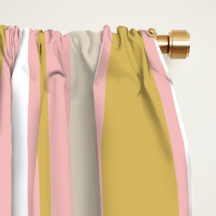 Splendid Stripes - Retro Modern Stripe Pattern in Gold, Pink, White, and Mushroom Window Curtain Gallery Image 2