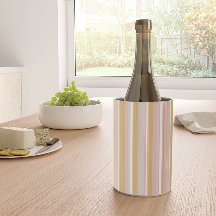 Splendid Stripes - Retro Modern Stripe Pattern in Gold, Pink, White, and Mushroom Wine Chiller Gallery Image 4