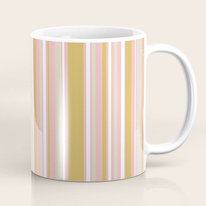 Splendid Stripes - Retro Modern Stripe Pattern in Gold, Pink, White, and Mushroom Coffee Mug Gallery Image 1