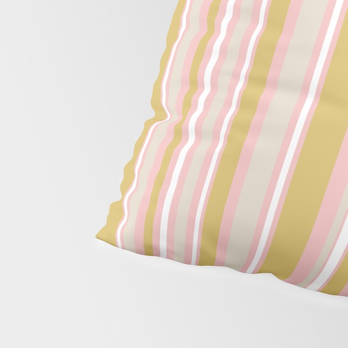 Splendid Stripes - Retro Modern Stripe Pattern in Gold, Pink, White, and Mushroom Pillow Sham Gallery Image 4