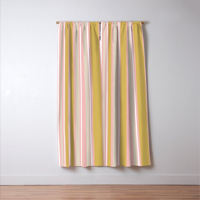 Splendid Stripes - Retro Modern Stripe Pattern in Gold, Pink, White, and Mushroom Window Curtain Gallery Image 3