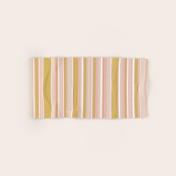 Splendid Stripes - Retro Modern Stripe Pattern in Gold, Pink, White, and Mushroom Bath Towel Gallery Image 1