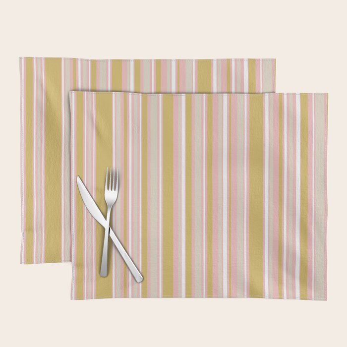 Splendid Stripes - Retro Modern Stripe Pattern in Gold, Pink, White, and Mushroom Placemat Gallery Image 1
