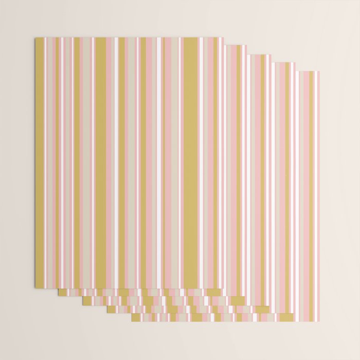 Splendid Stripes - Retro Modern Stripe Pattern in Gold, Pink, White, and Mushroom Wrapping Paper Gallery Image 3