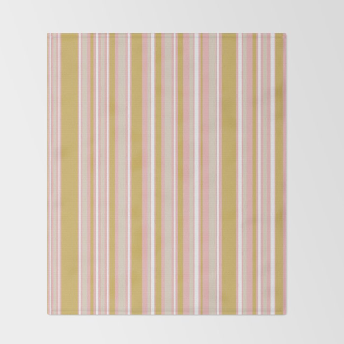 Splendid Stripes - Retro Modern Stripe Pattern in Gold, Pink, White, and Mushroom Throw Blanket Gallery Image 2