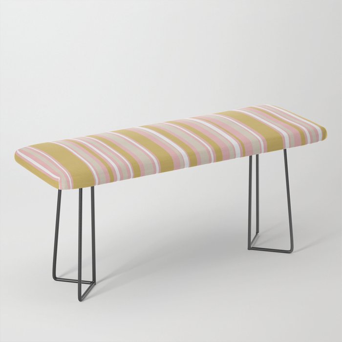 Splendid Stripes - Retro Modern Stripe Pattern in Gold, Pink, White, and Mushroom Bench Gallery Image 1