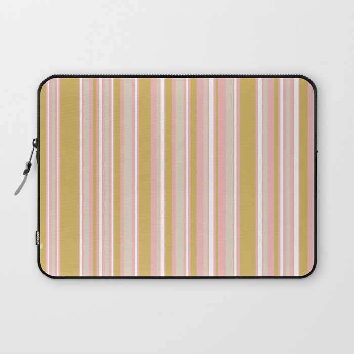 Splendid Stripes - Retro Modern Stripe Pattern in Gold, Pink, White, and Mushroom Laptop Sleeve Gallery Image 1