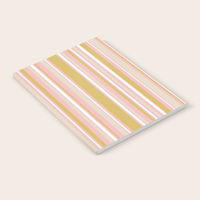 Splendid Stripes - Retro Modern Stripe Pattern in Gold, Pink, White, and Mushroom Notebook Gallery Image 2