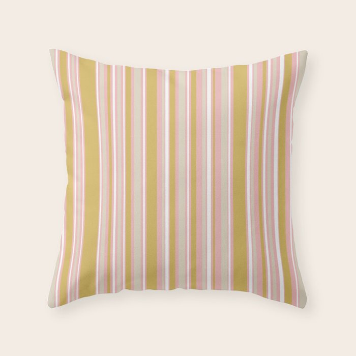 Splendid Stripes - Retro Modern Stripe Pattern in Gold, Pink, White, and Mushroom Throw Pillow Gallery Image 6