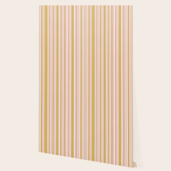 Splendid Stripes - Retro Modern Stripe Pattern in Gold, Pink, White, and Mushroom Wallpaper Gallery Image 2