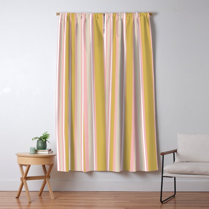 Splendid Stripes - Retro Modern Stripe Pattern in Gold, Pink, White, and Mushroom Window Curtain Gallery Image 1