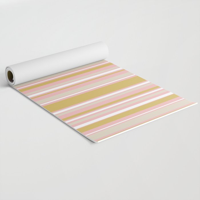 Splendid Stripes - Retro Modern Stripe Pattern in Gold, Pink, White, and Mushroom Yoga Mat Gallery Image 2