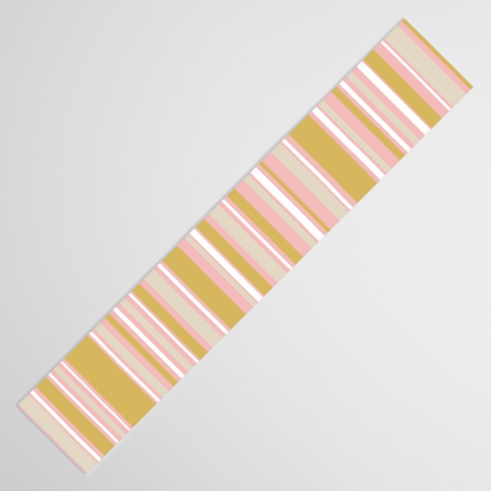 Splendid Stripes - Retro Modern Stripe Pattern in Gold, Pink, White, and Mushroom Table Runner Gallery Image 3
