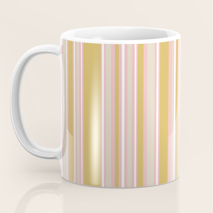 Splendid Stripes - Retro Modern Stripe Pattern in Gold, Pink, White, and Mushroom Coffee Mug Gallery Image 3